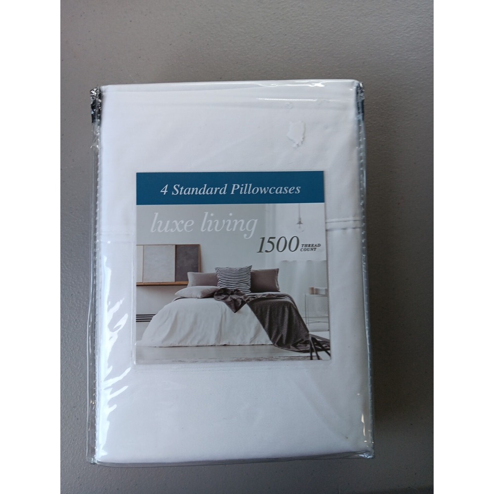Luxe Living Set of 4 Standard Pillowcases White 1500‎ Thread Count NEW Bedding - Picture 4 of 4